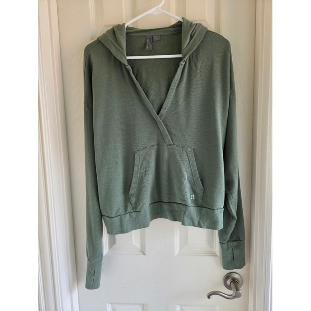 Sweaty‎ Betty After Class Relaxed V-Neck Hoodie Size Large 12 Heath Green